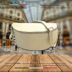 Florence Echtleder Bauchtasche groß Damen beige Jugend OTF825I