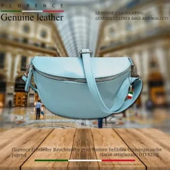 Florence Echtleder Bauchtasche groß Damen hellblau Jugend OTF825H