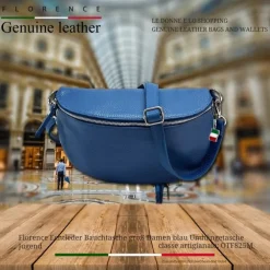 Florence Echtleder Bauchtasche groß Damen blau Jugend OTF825M