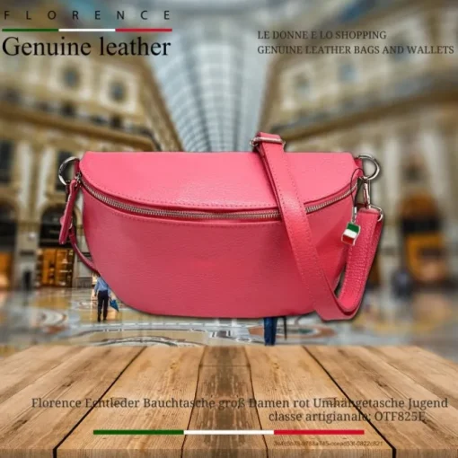 Florence Echtleder Bauchtasche groß Damen rot Jugend OTF825E
