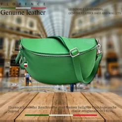 Florence Echtleder Bauchtasche groß Damen hellgrün Jugend OTF825L