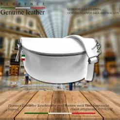 Florence Echtleder Bauchtasche groß Damen weiß Jugend OTF825W