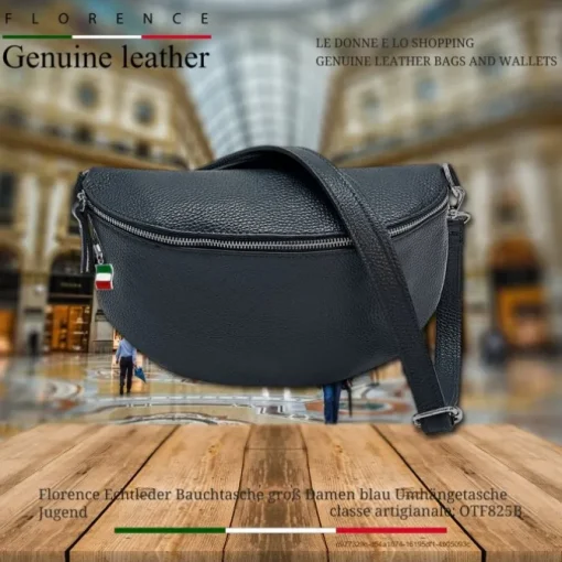 Florence Echtleder Bauchtasche groß Damen blau Jugend OTF825B