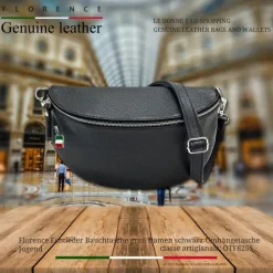 Florence Echtleder Bauchtasche groß Damen schwarz Jugend OTF825S