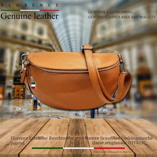 Florence Echtleder Bauchtasche groß Damen braun/tan Jugend OTF825C