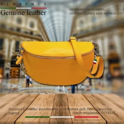 Florence Echtleder Bauchtasche groß Damen gelb Jugend OTF825Y