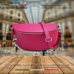Florence Echtleder Bauchtasche groß Damen fuchsia Jugend OTF825P