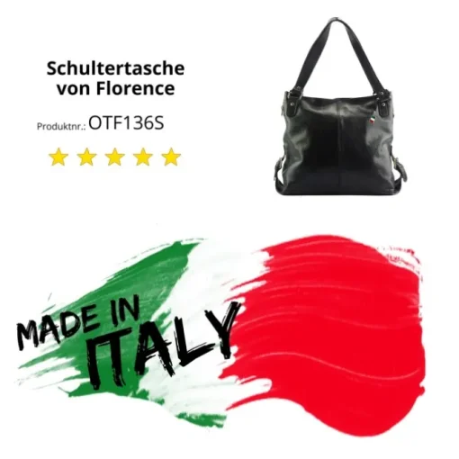 Florence Echtleder Damen schwarz Henkeltasche Shopper OTF136S