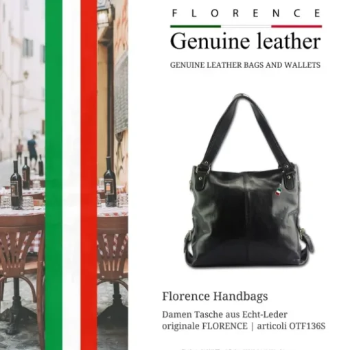 Florence Echtleder Damen schwarz Henkeltasche Shopper OTF136S