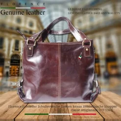 Florence Echtleder Damen braun Henkeltasche Shopper OTF136N