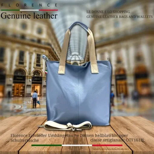 Florence Echtleder Damen hellblau Shopper OTF161H