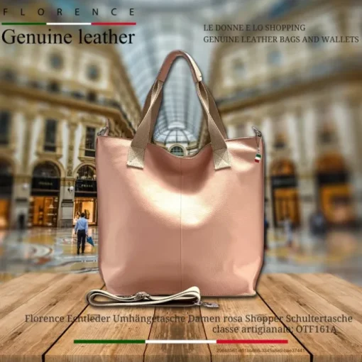 Florence Echtleder Damen rosa Shopper OTF161A
