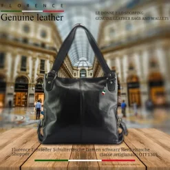 Florence Echtleder Damen schwarz Henkeltasche Shopper OTF136S