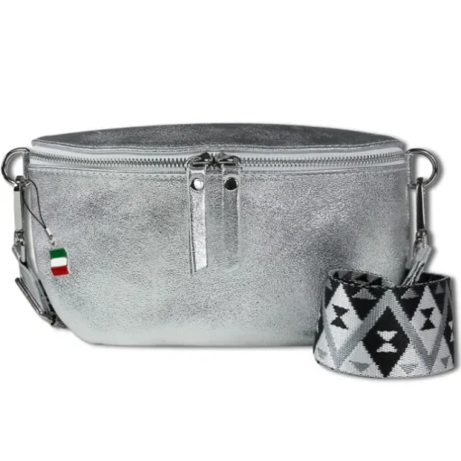 Florence Echtleder Gürteltasche Damen silber metallic Bauchtasche Jugend OTF807J