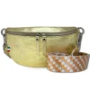 Florence Echtleder Gürteltasche Damen gold metallic Bauchtasche Jugend OTF807Z