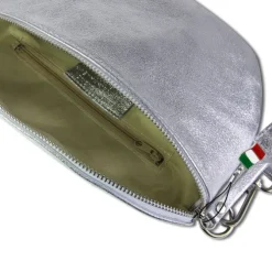 Florence Echtleder Gürteltasche Damen silber metallic Bauchtasche Jugend OTF807J