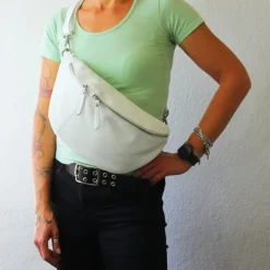 Florence Echtleder Gürteltasche extra groß Damen weiß Bauchtasche Jugend OTF820W