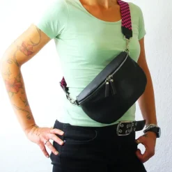 Florence Echtleder Gürteltasche Damen schwarz Bauchtasche Jugend Damen OTF807S