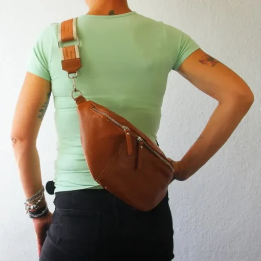 Florence Echtleder Gürteltasche Damen extra groß hellbraun Bauchtasche Jugend OTF821C