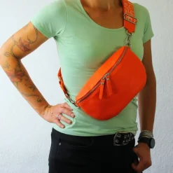 Florence Echtleder Gürteltasche Damen orange Bauchtasche Jugend OTF807O