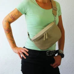 Florence Echtleder Gürteltasche Damen taupe Bauchtasche Jugend OTF807N