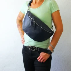 Florence Echtleder Gürteltasche extra groß Damen blau Bauchtasche Jugend OTF820B