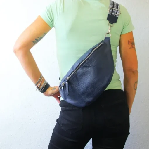 Florence Echtleder Gürteltasche Damen extra groß blau Bauchtasche Jugend OTF821B