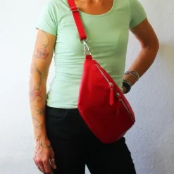 Florence Echtleder Gürteltasche extra groß Damen rot Bauchtasche Jugend OTF820R