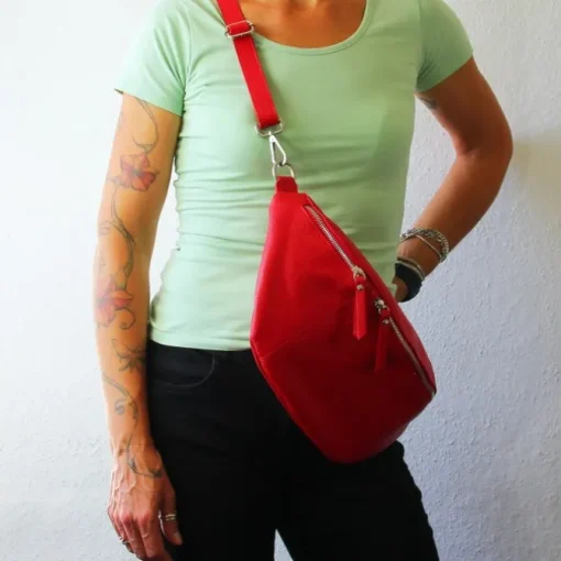 Florence Echtleder Gürteltasche extra groß Damen rot Bauchtasche Jugend OTF820R