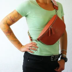 Florence Echtleder Gürteltasche Damen papaya orange Bauchtasche Jugend OTF807E