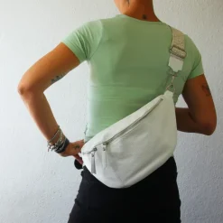 Florence Echtleder Gürteltasche Damen extra groß weiß Bauchtasche Jugend OTF821W