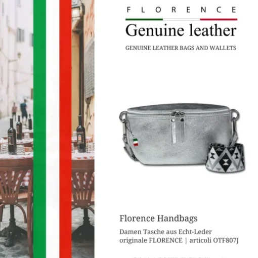 Florence Echtleder Gürteltasche Damen silber metallic Bauchtasche Jugend OTF807J