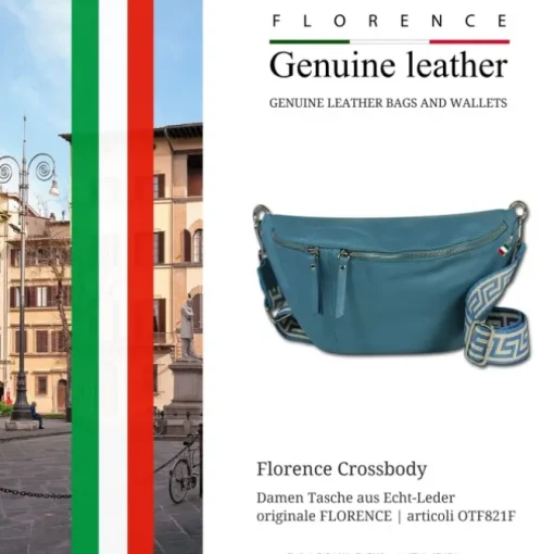 Florence Echtleder Gürteltasche Damen extra groß jeansblau Bauchtasche Jugend OTF821F