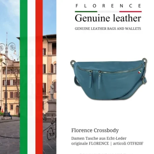 Florence Echtleder Gürteltasche extra groß Damen jeansblau Bauchtasche Jugend OTF820F