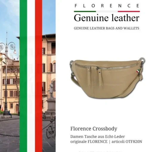 Florence Echtleder Gürteltasche extra groß Damen taupe Bauchtasche Jugend OTF820N