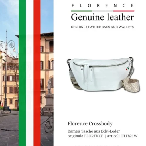 Florence Echtleder Gürteltasche Damen extra groß weiß Bauchtasche Jugend OTF821W
