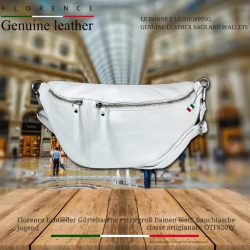 Florence Echtleder Gürteltasche extra groß Damen weiß Bauchtasche Jugend OTF820W