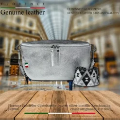 Florence Echtleder Gürteltasche Damen silber metallic Bauchtasche Jugend OTF807J