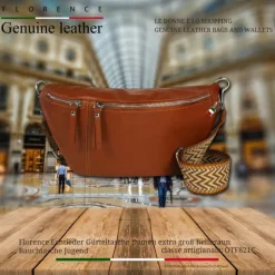Florence Echtleder Gürteltasche Damen extra groß hellbraun Bauchtasche Jugend OTF821C