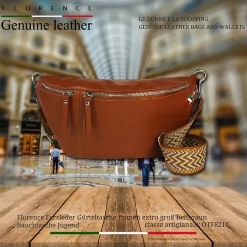 Florence Echtleder Gürteltasche Damen extra groß hellbraun Bauchtasche Jugend OTF821C