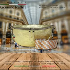 Florence Echtleder Gürteltasche Damen gold metallic Bauchtasche Jugend OTF807Z