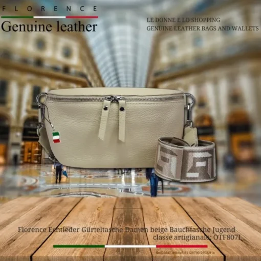 Florence Echtleder Gürteltasche Damen beige Bauchtasche Jugend OTF807I
