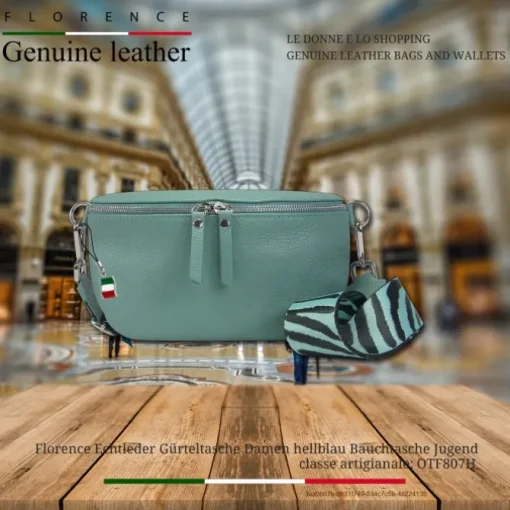 Florence Echtleder Gürteltasche Damen hellblau Bauchtasche Jugend OTF807H