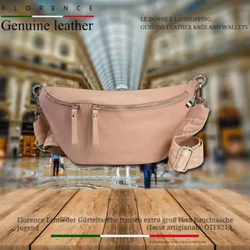 Florence Echtleder Gürteltasche Damen extra groß rosa Bauchtasche Jugend OTF821A