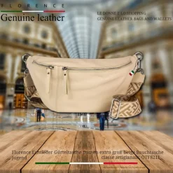 Florence Echtleder Gürteltasche Damen extra groß beige Bauchtasche Jugend OTF821I