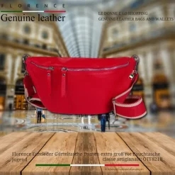 Florence Echtleder Gürteltasche Damen extra groß rot Bauchtasche Jugend OTF821R