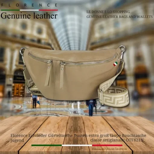 Florence Echtleder Gürteltasche Damen extra groß taupe Bauchtasche Jugend OTF821N