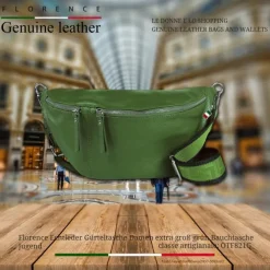 Florence Echtleder Gürteltasche Damen extra groß grün Bauchtasche Jugend OTF821G