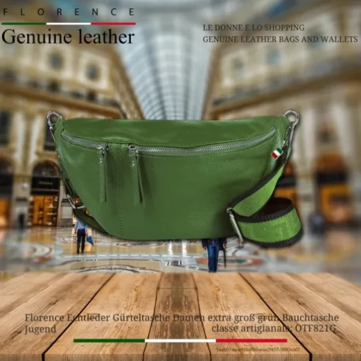 Florence Echtleder Gürteltasche Damen extra groß grün Bauchtasche Jugend OTF821G