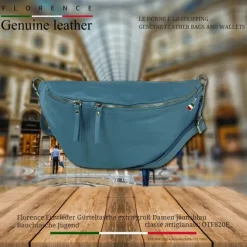 Florence Echtleder Gürteltasche extra groß Damen jeansblau Bauchtasche Jugend OTF820F